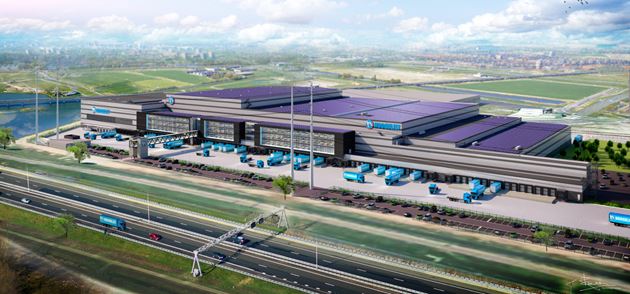 Visualisatie vanuit lucht van distributiecentrum Hoogvliet in Bleiswijk