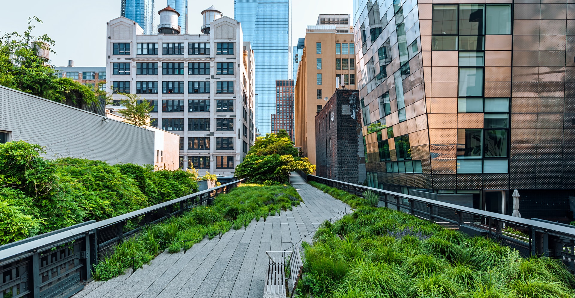 High Line Park and skyscrapers of Hudson Yards, New York City, USA