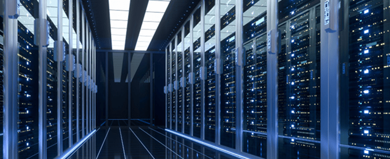 A spacious hallway featuring multiple rows of servers, illustrating a high-tech data storage facility.
