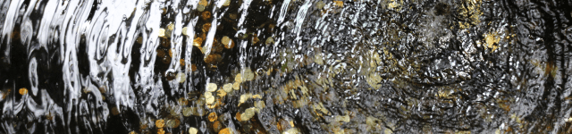 A serene stream with clear water cascading over smooth rocks, creating a tranquil natural scene.