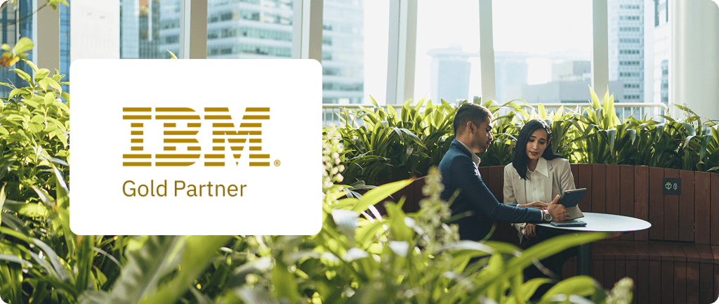 Logo representing IBM Gold Partner status, indicating recognized proficiency in IBM technologies and support.